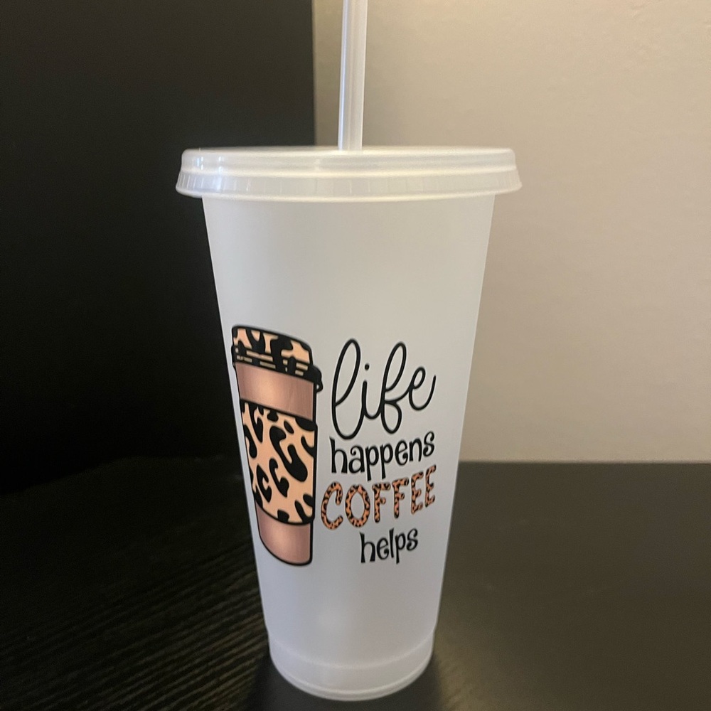 Leopard Print Coffee Tumbler with Straw